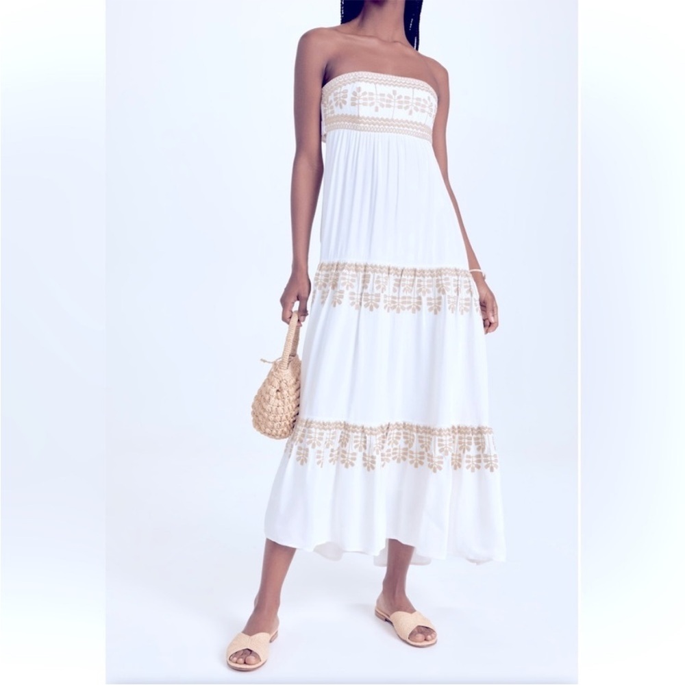 Figue Lauretta Strapless White Embroidered Size S